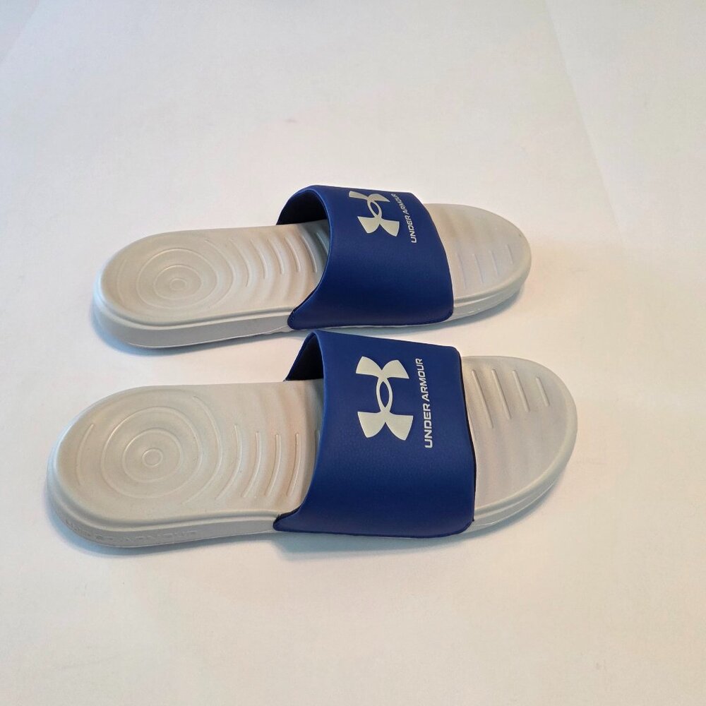 Under Armour Men’s Blue & Gray Slide Sandals, Size 13 -- Never Worn
